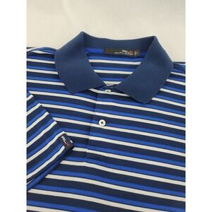 RLX Ralph Lauren Mens Blue White Striped Performance Golf Polo Shirt Size L